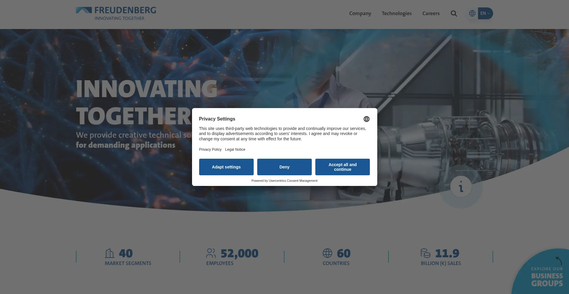Website screenshot of Freudenberg.com