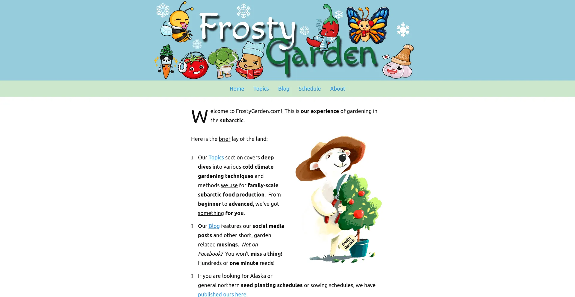 Website screenshot of Frostygarden.com