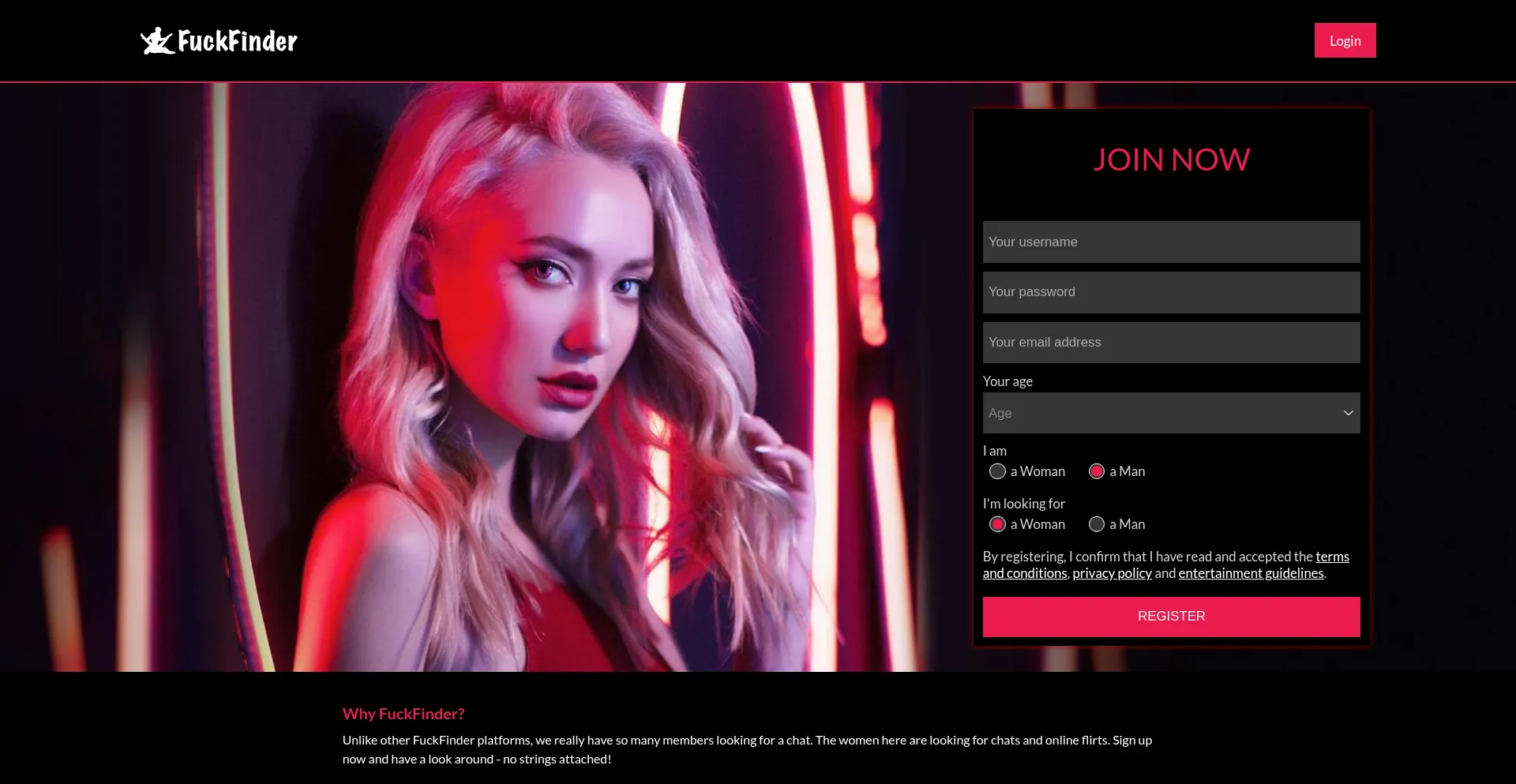 Website screenshot of Fuckfinder.com