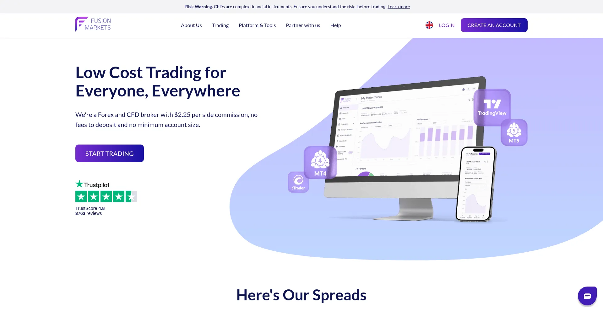 Website screenshot of Fusionmarkets.com