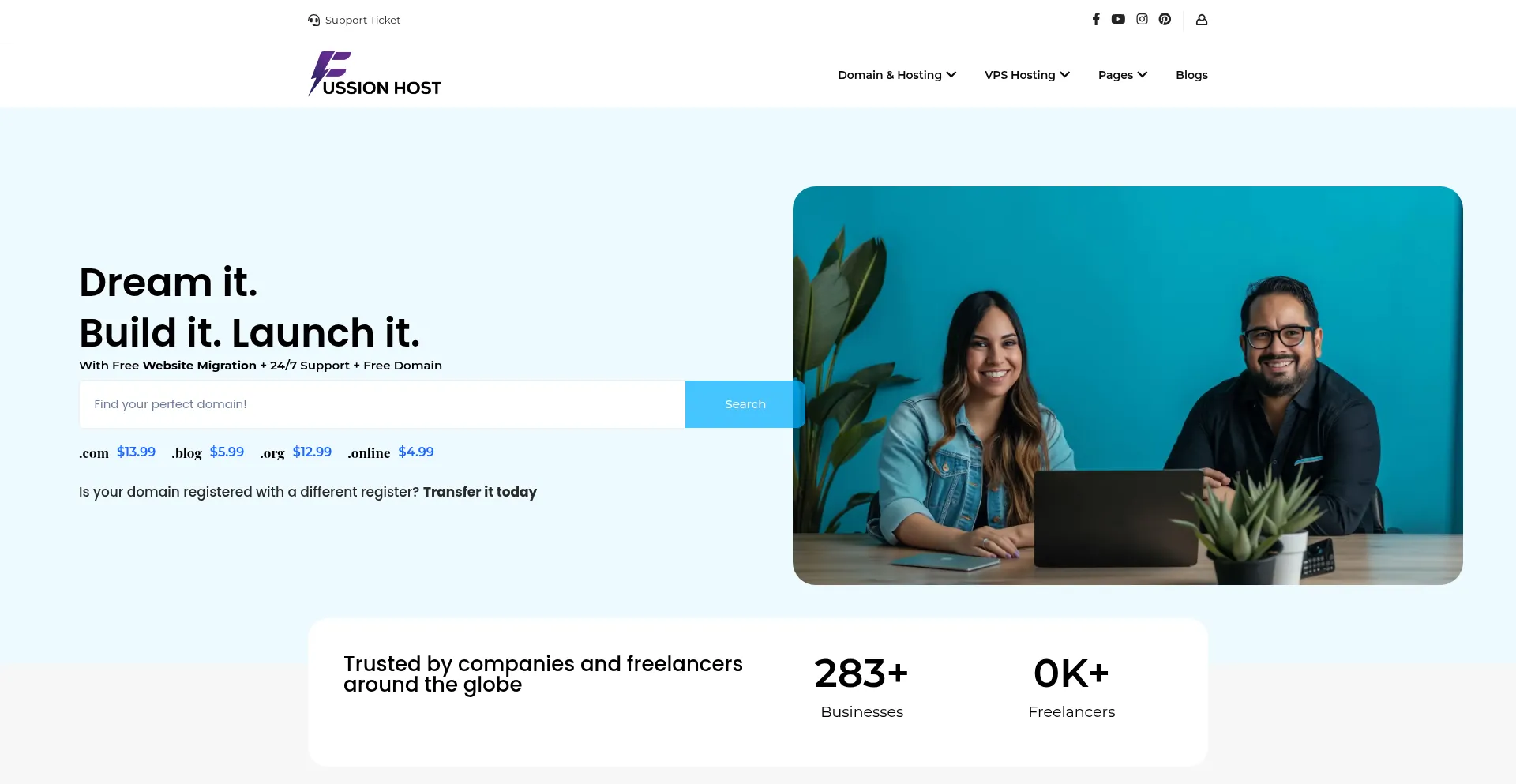 Website screenshot of Fussionhost.com