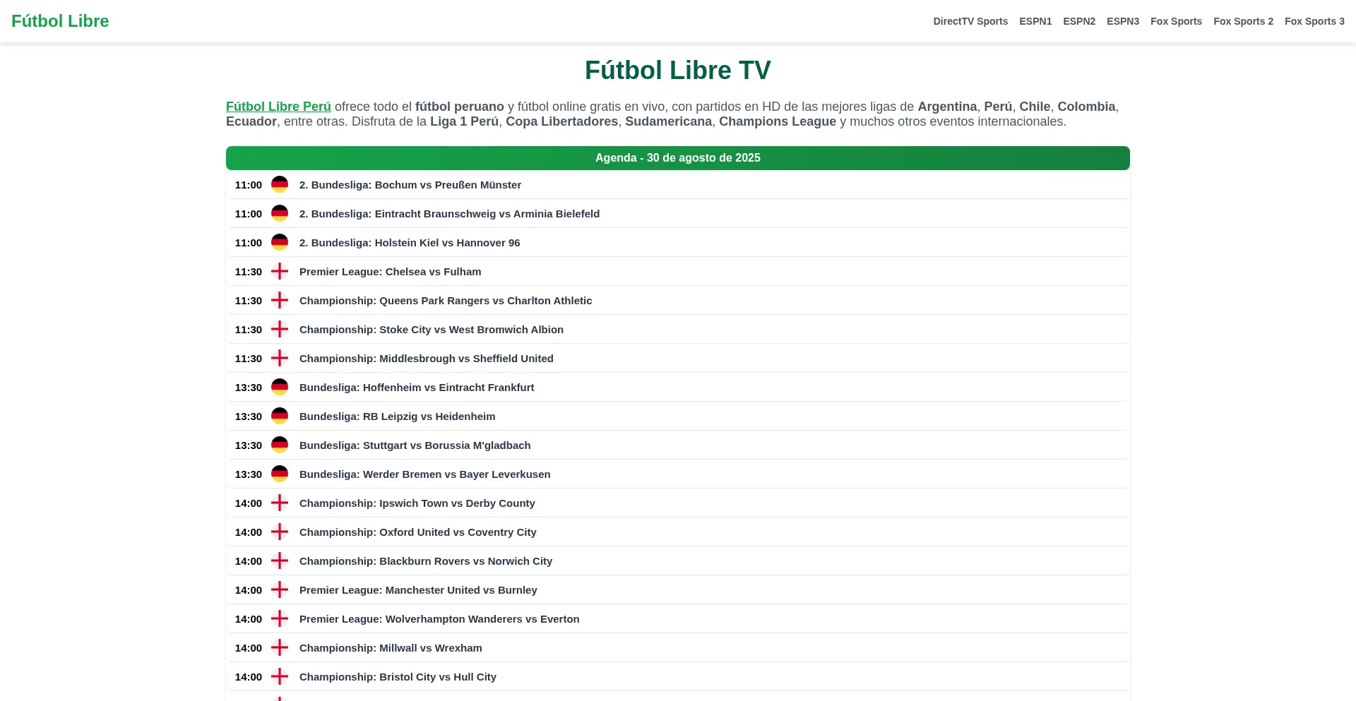 Website screenshot of Futbol.libre.pe
