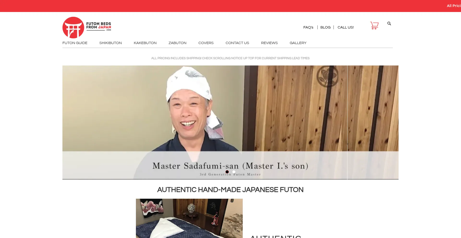 Website screenshot of Futonbedsfromjapan.com