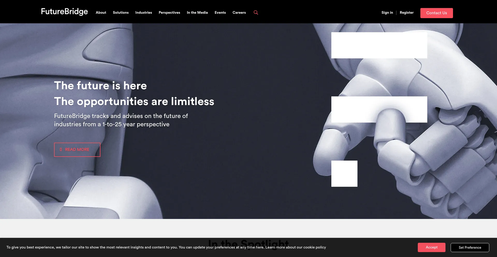 Website screenshot of Futurebridge.com