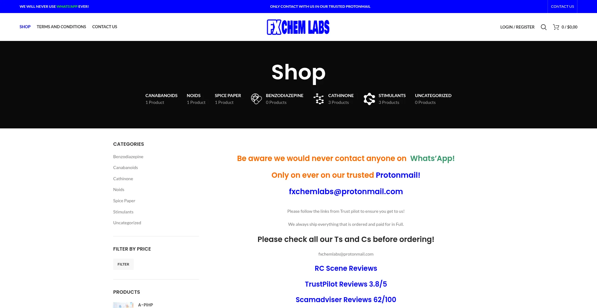 Website screenshot of Fxchemlabs.com