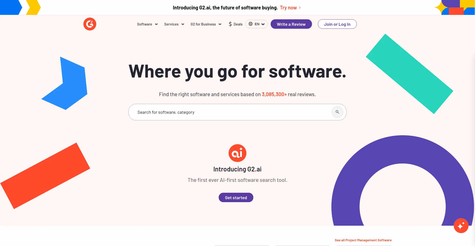 Website screenshot of G2.com