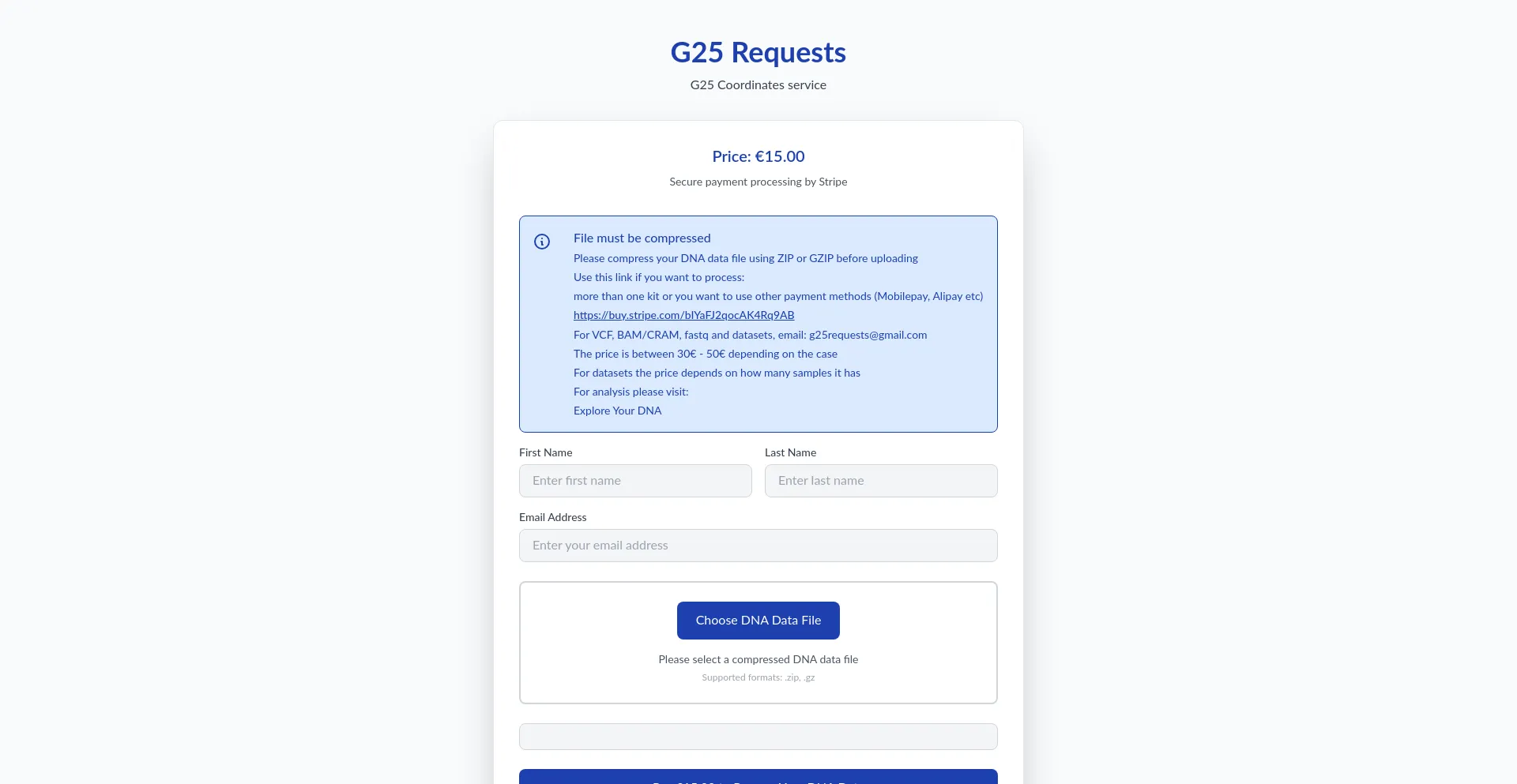 Website screenshot of G25requests.app