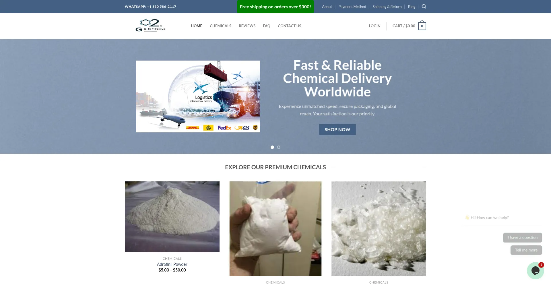 Website screenshot of G2chemicals.com