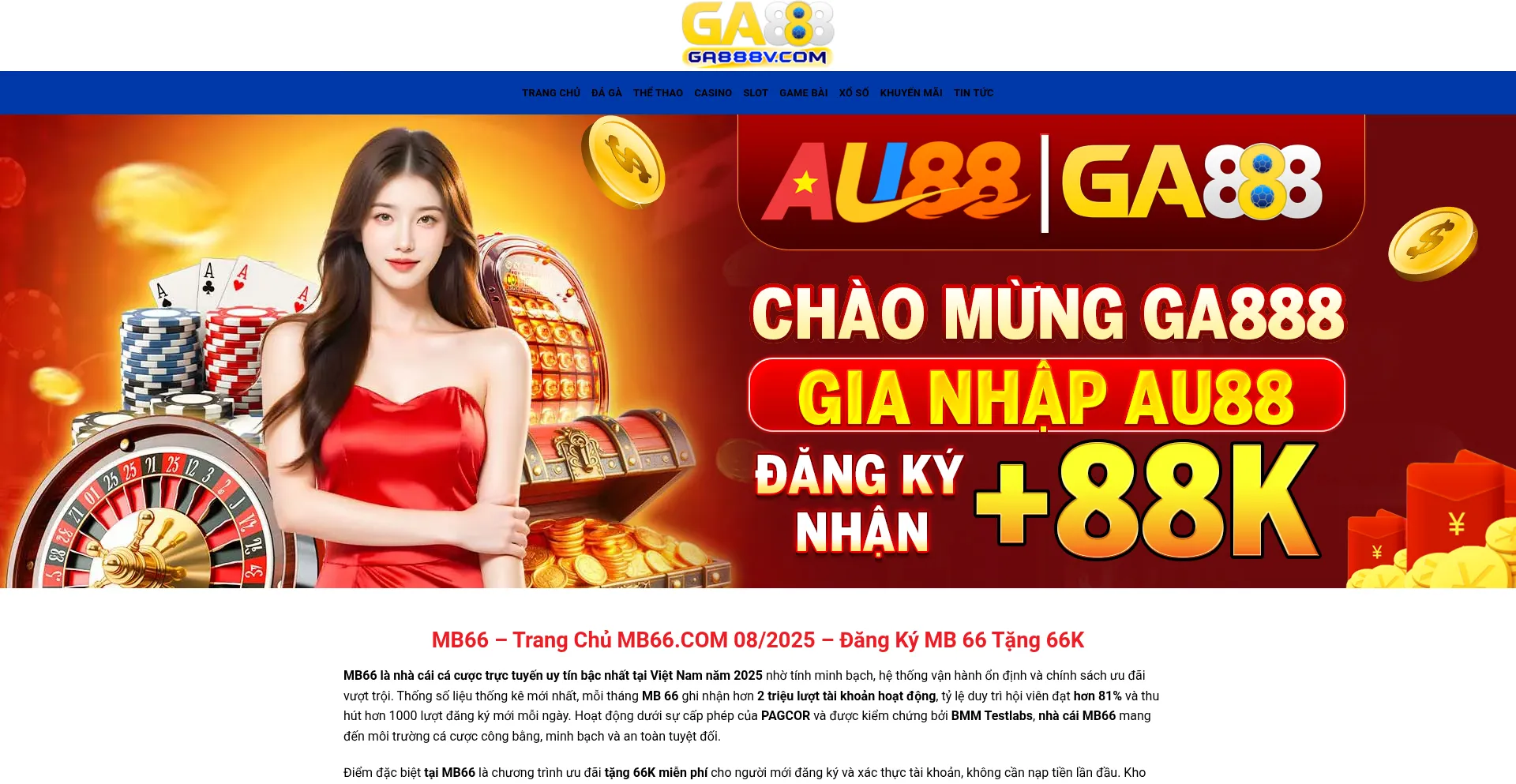 Website screenshot of Ga888v.com