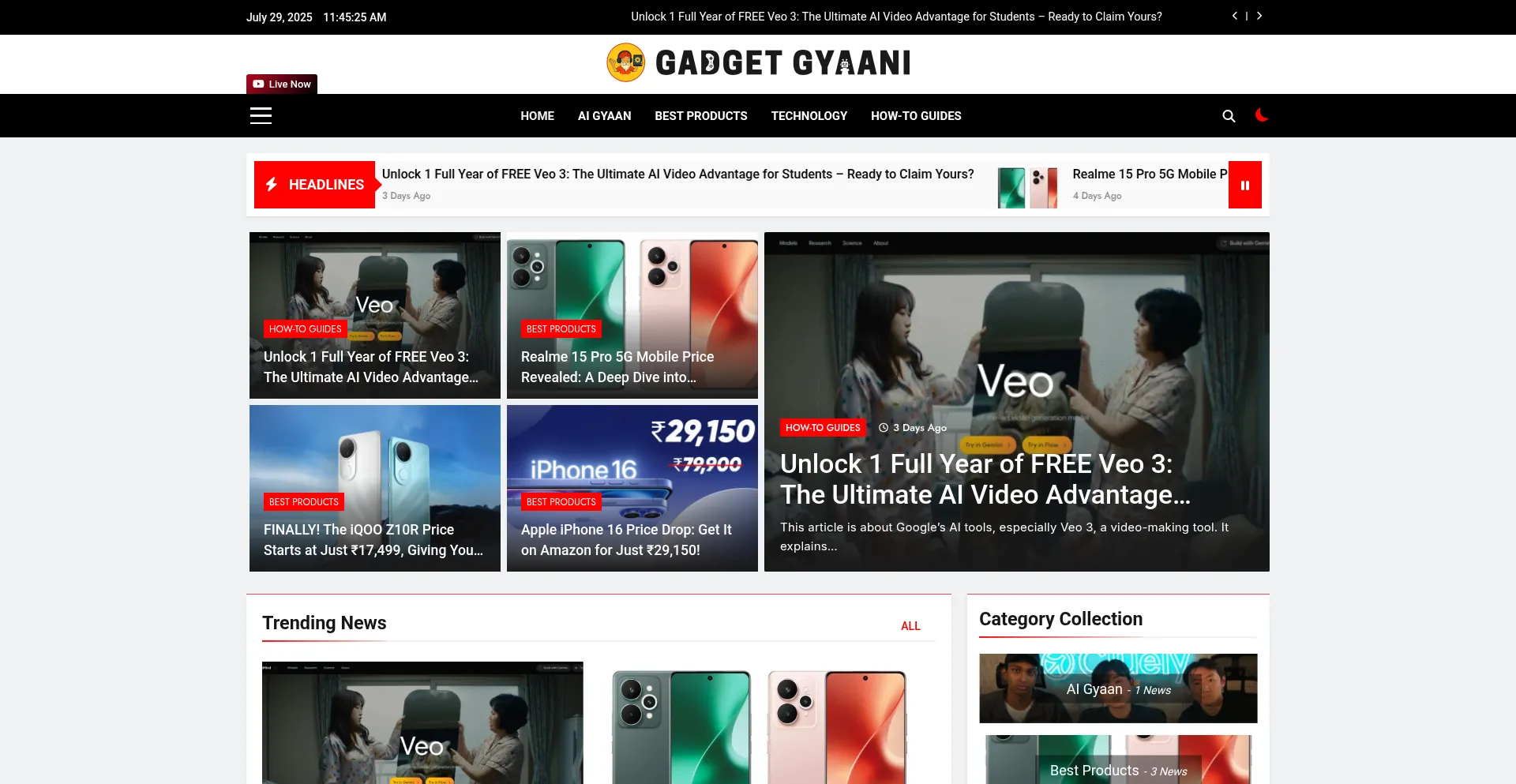 Website screenshot of Gadgetgyaani.com