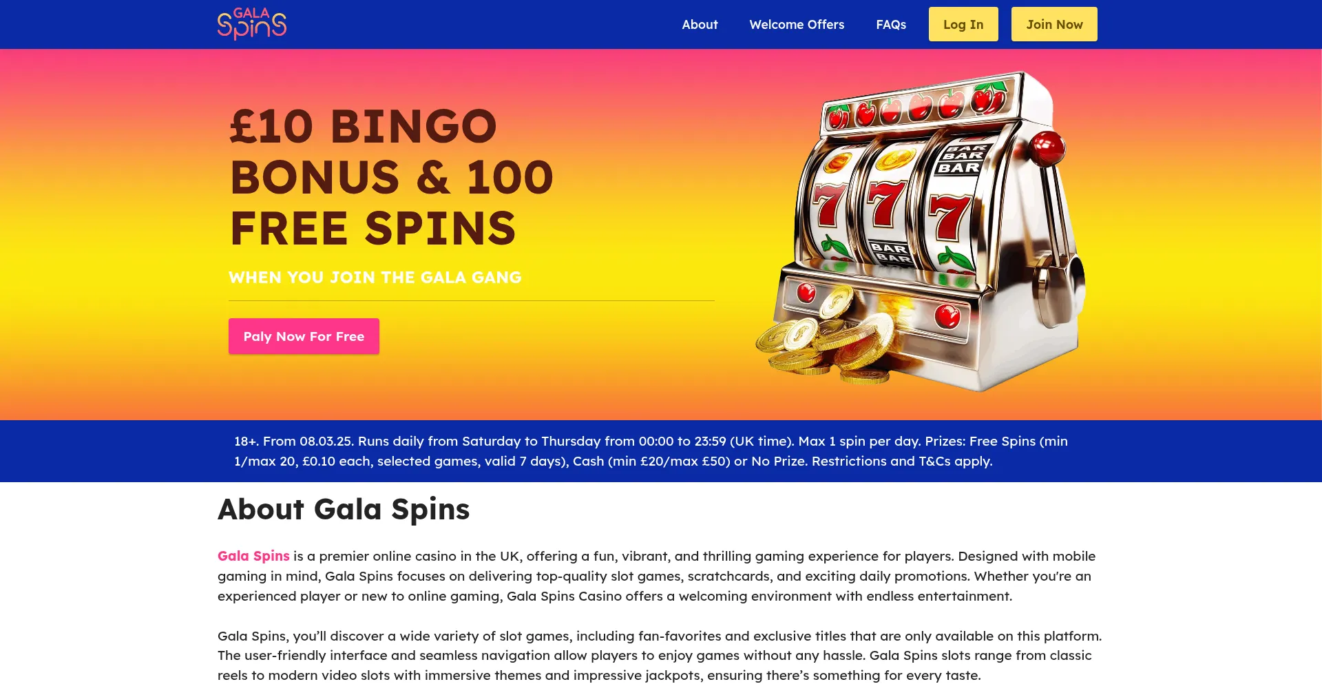 Website screenshot of Gala-spins.co.uk