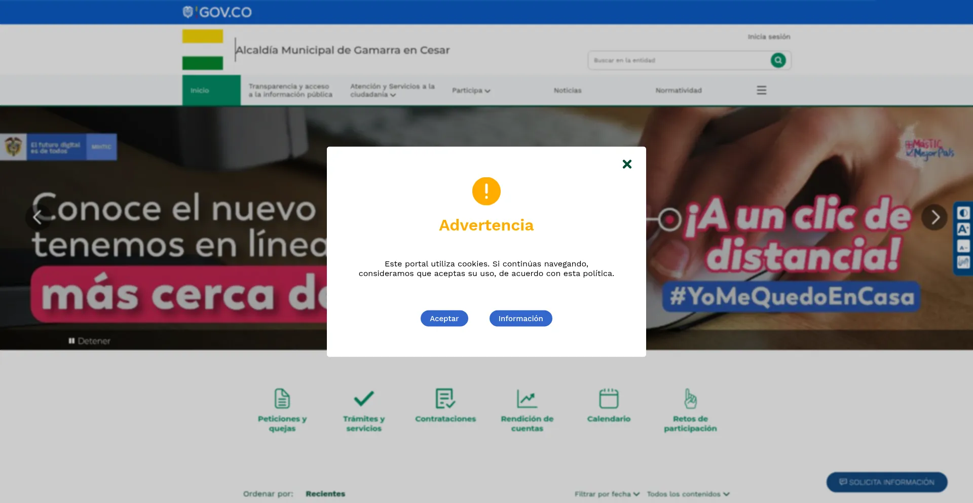 Website screenshot of Gamarra-cesar.gov.co