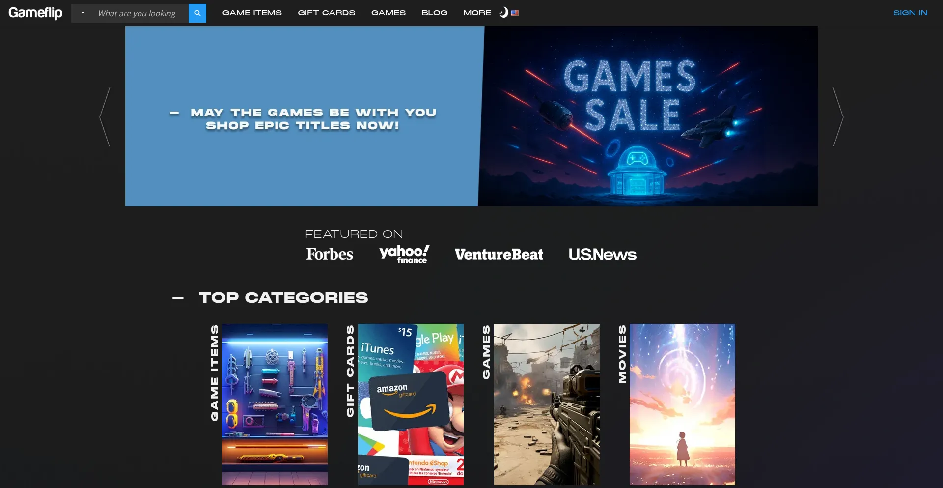 Website screenshot of Gameflip.com