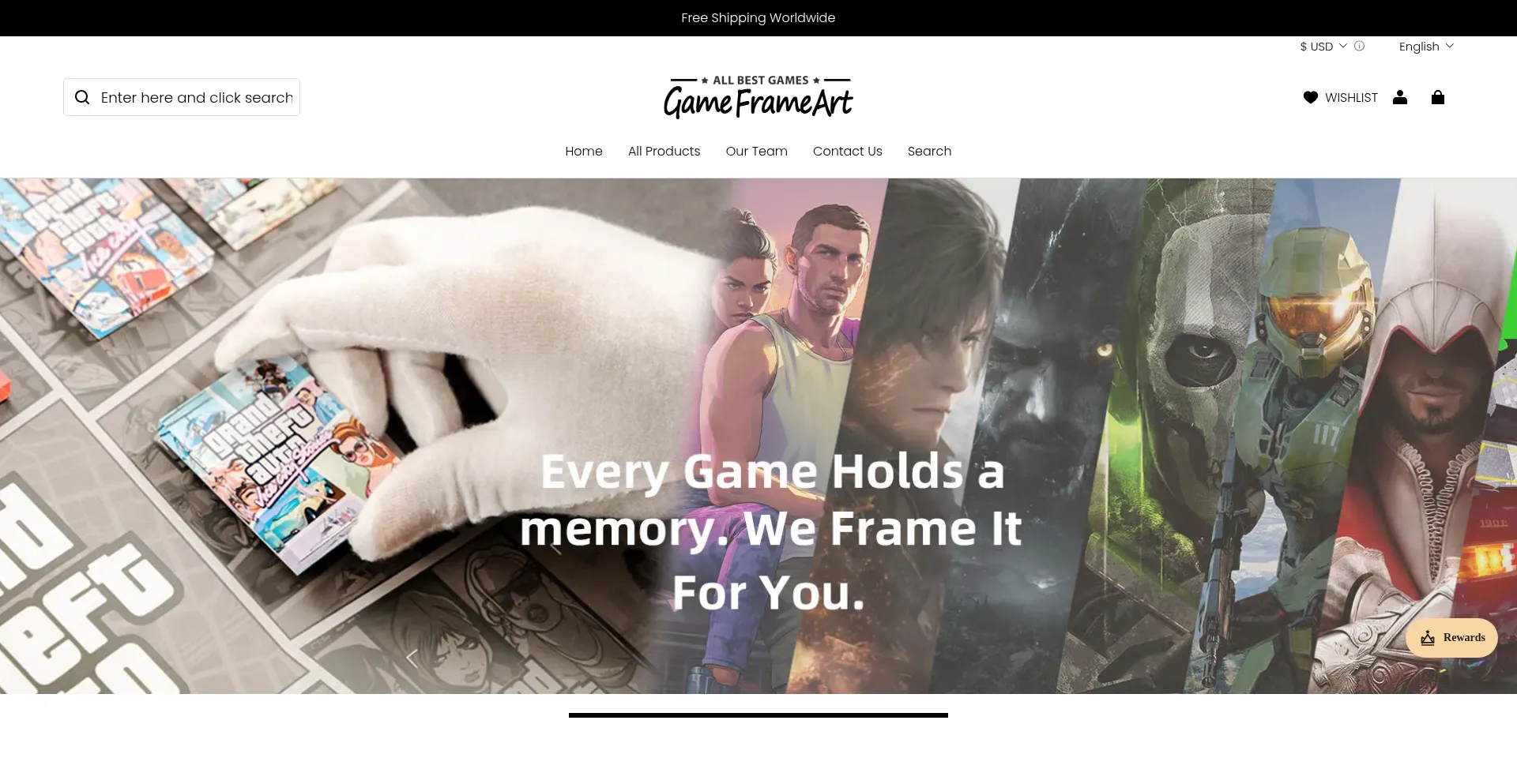 Website screenshot of Gameframeart.com