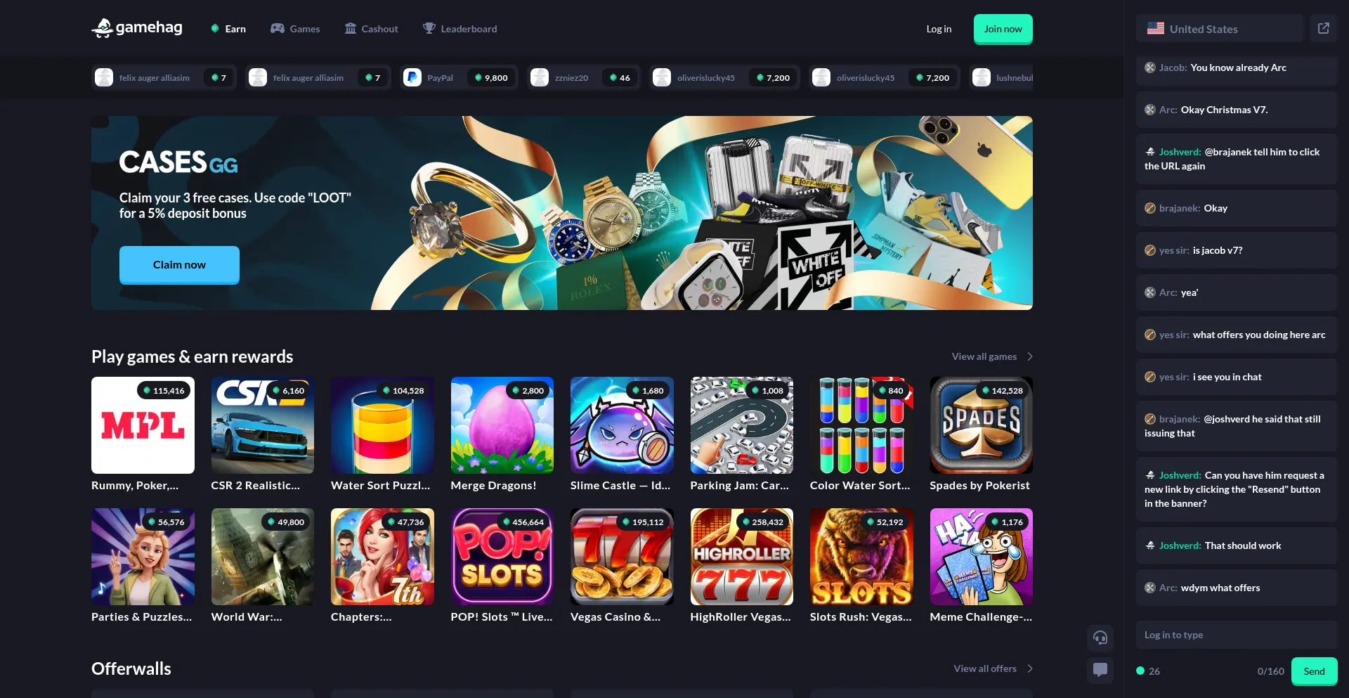 Website screenshot of Gamehag.com