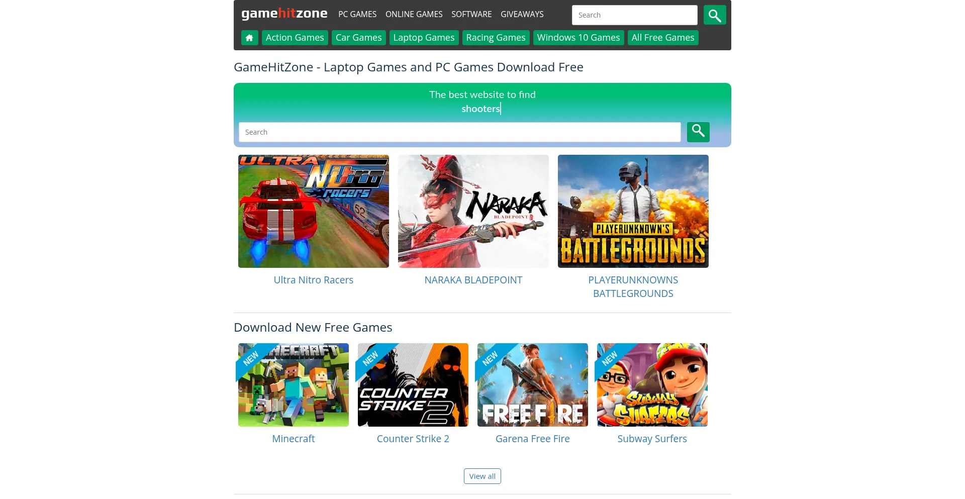 Website screenshot of Gamehitzone.com