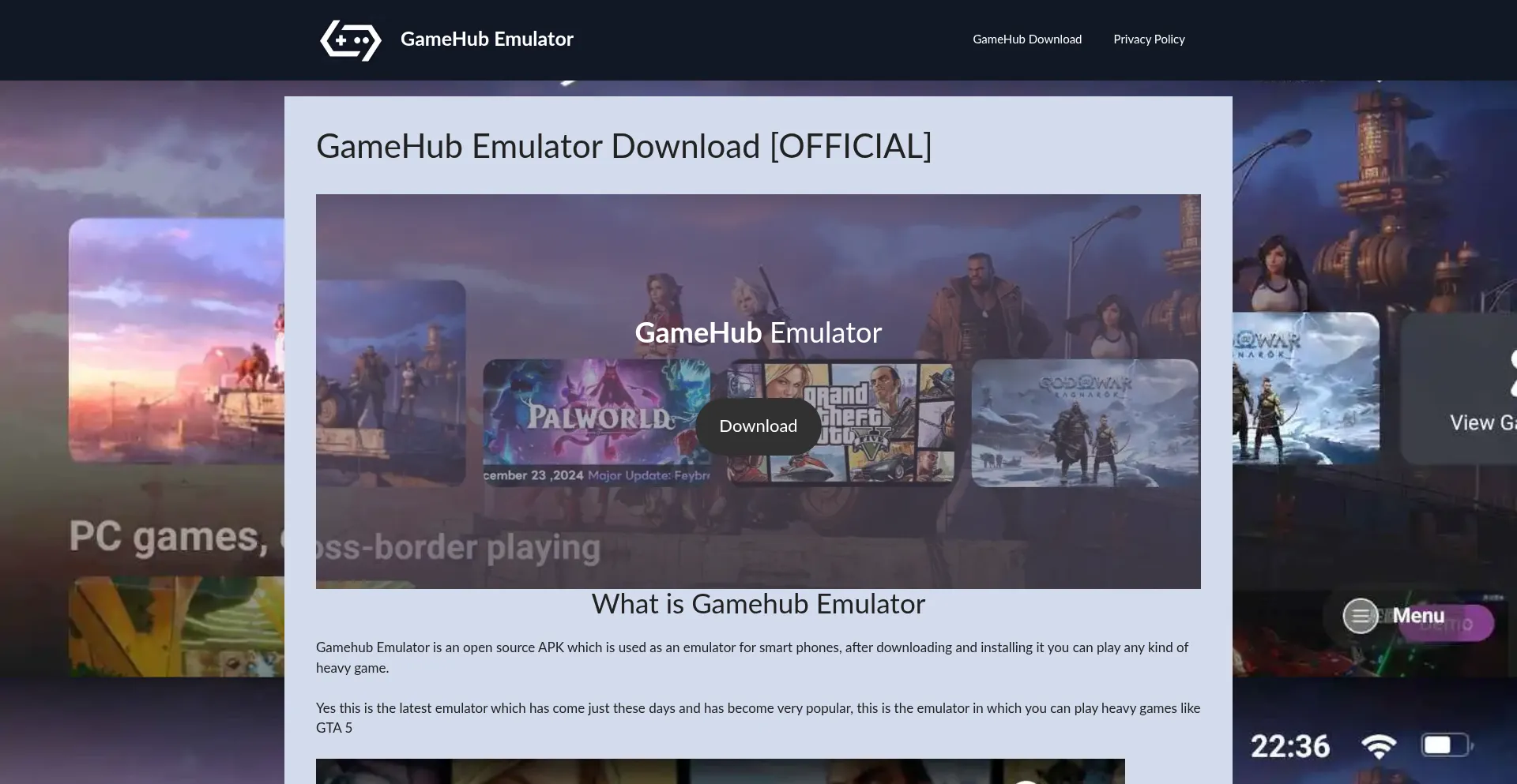 Website screenshot of Gamehubemulator.org