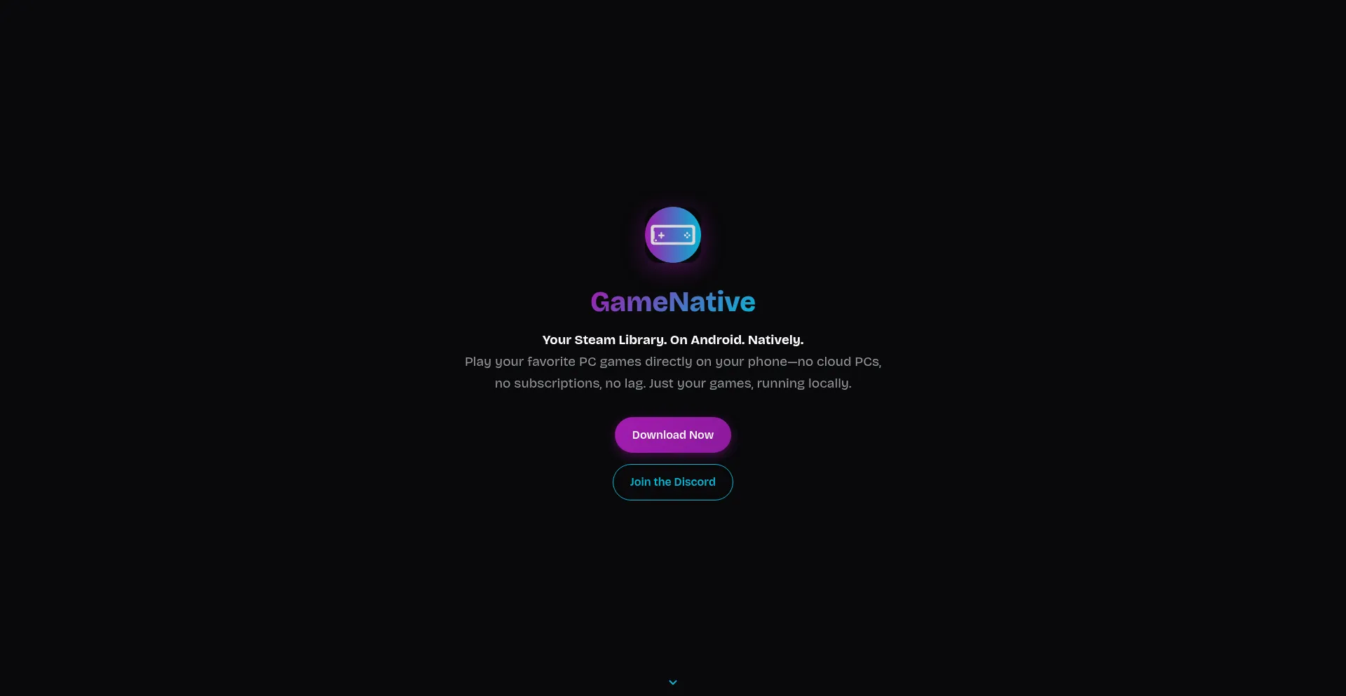 Website screenshot of Gamenative.app