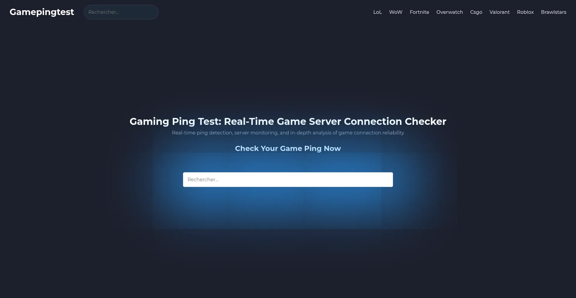 Website screenshot of Gamepingtest.net