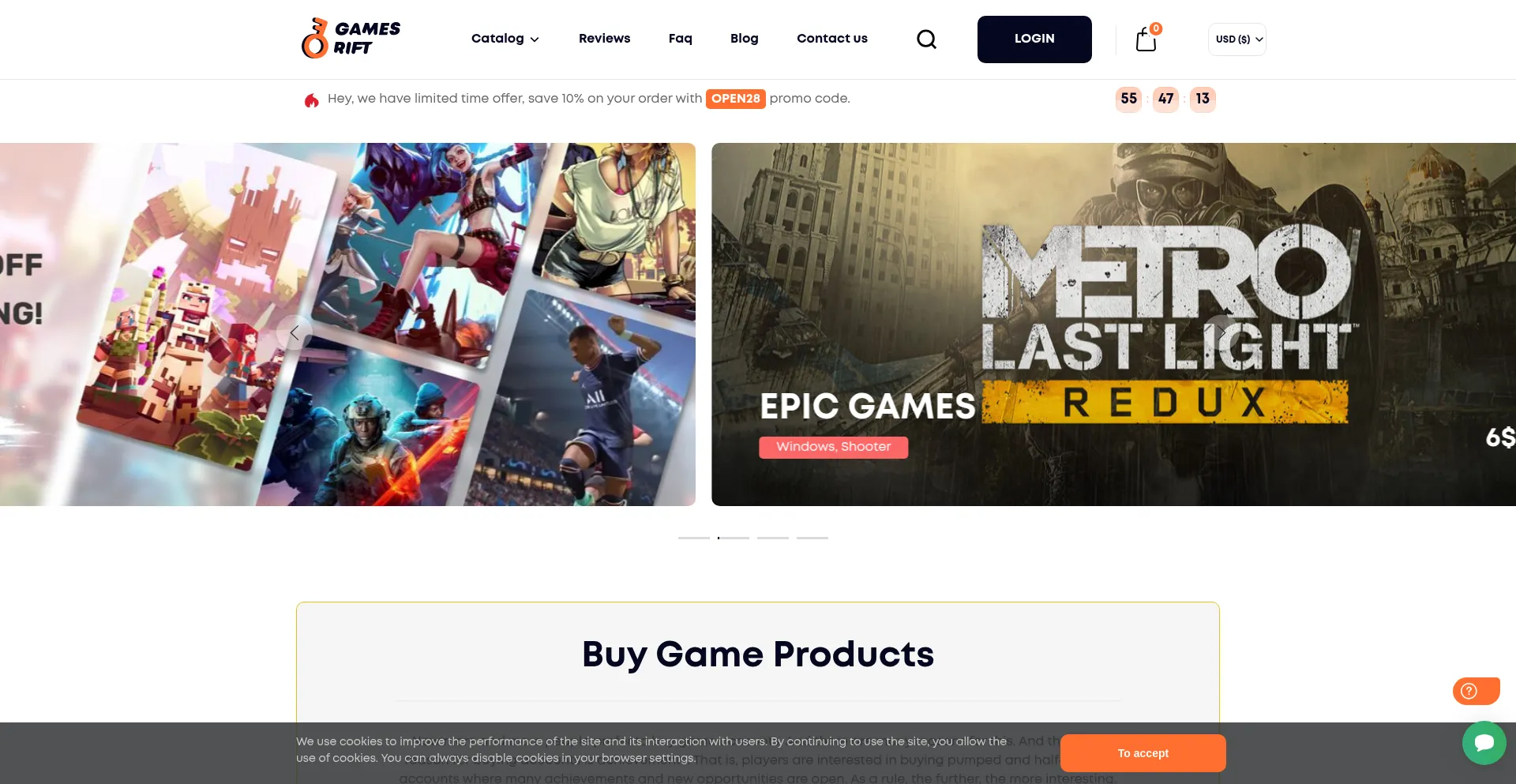 Website screenshot of Gamesrift.com