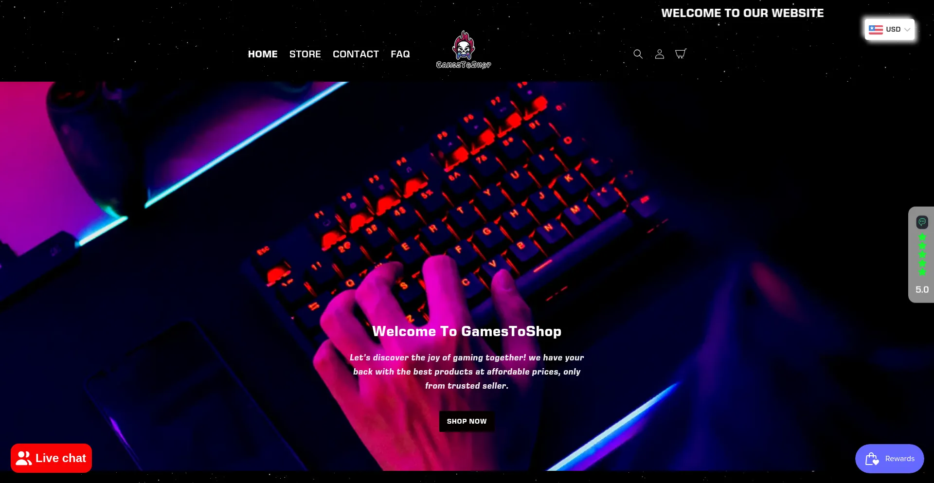 Website screenshot of Gamestoshop.com