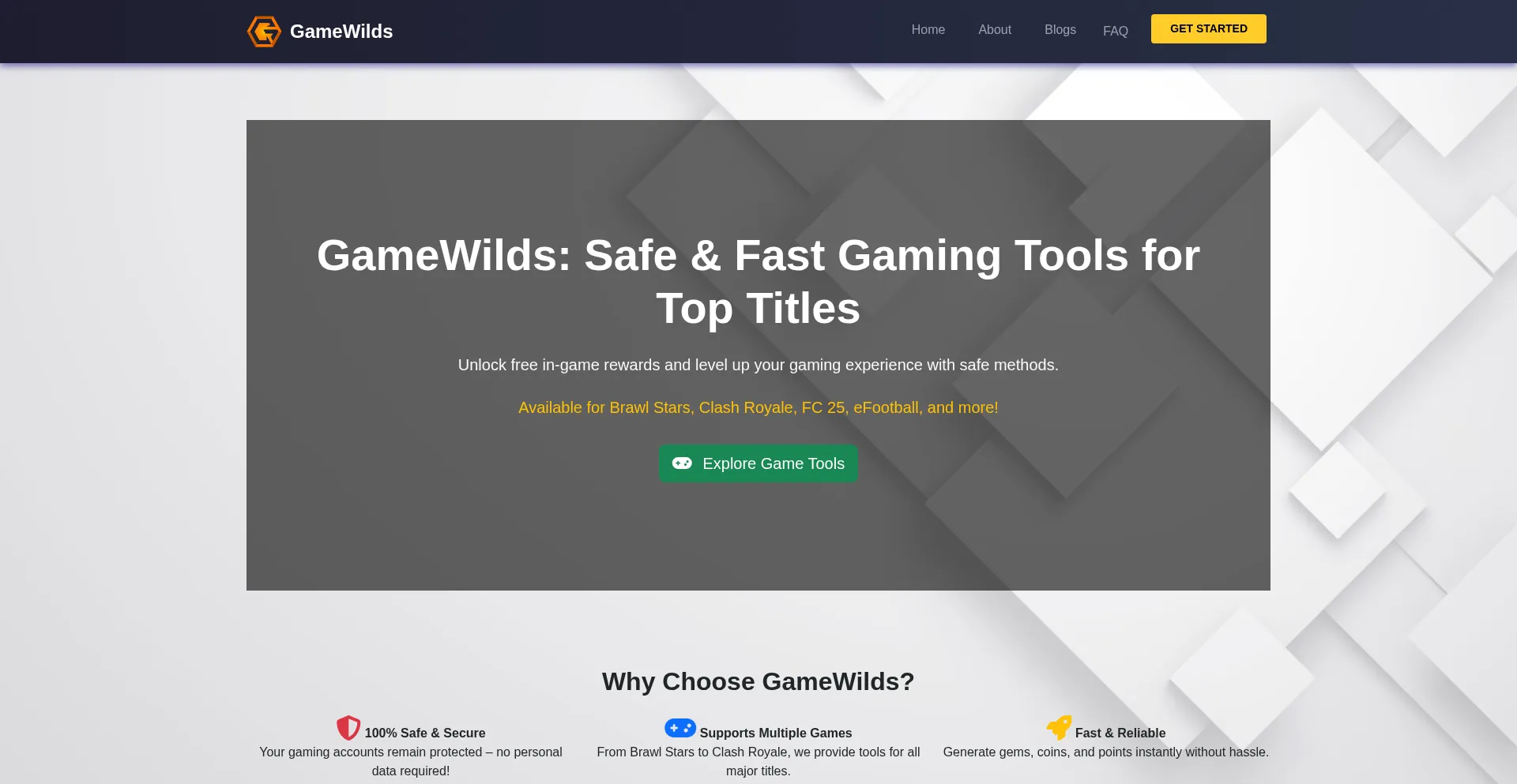 Website screenshot of Gamewilds.com