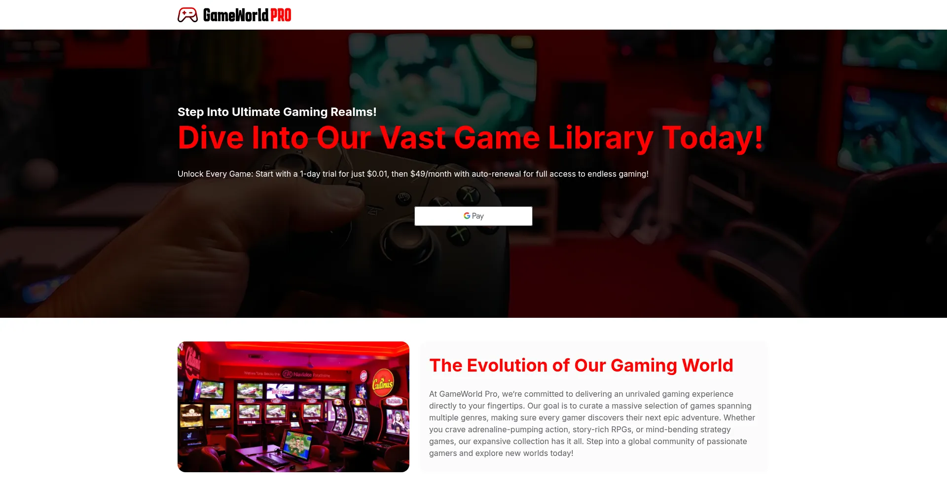 Website screenshot of Gameworld-pro.com