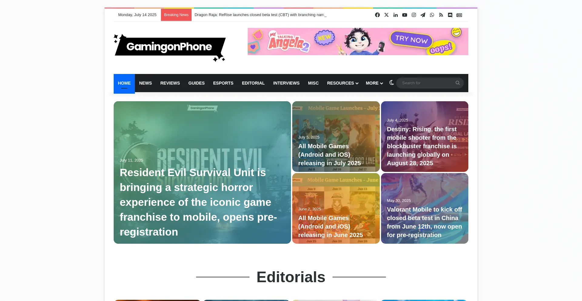 Website screenshot of Gamingonphone.com