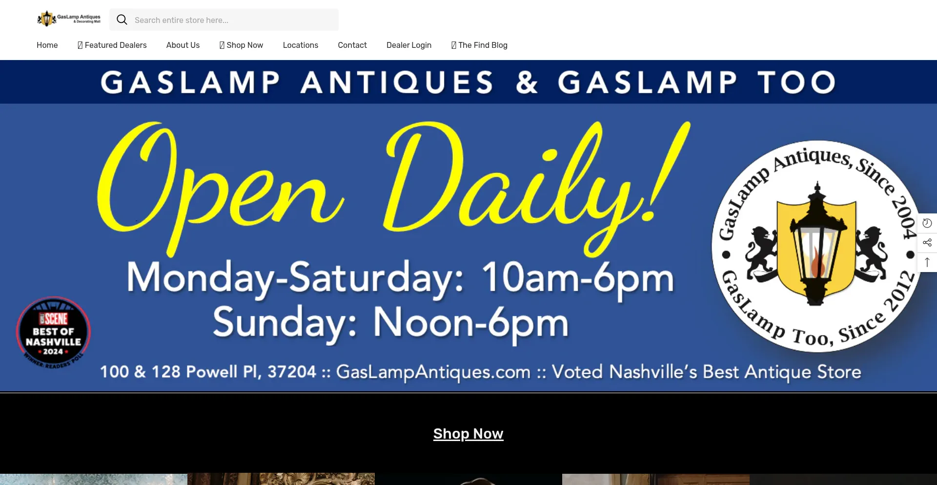 Website screenshot of Gaslampantiques.com