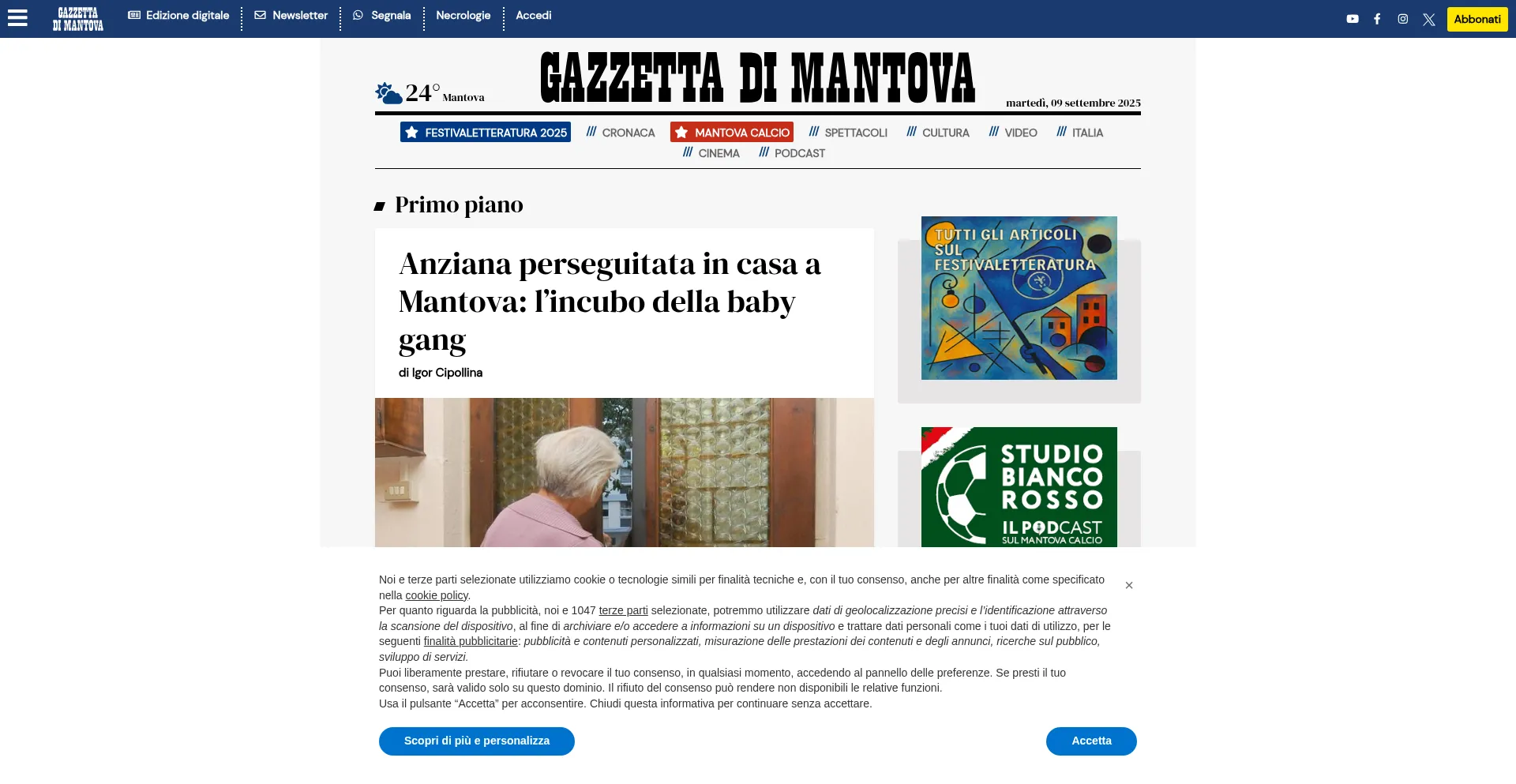 Website screenshot of Gazzettadimantova.it