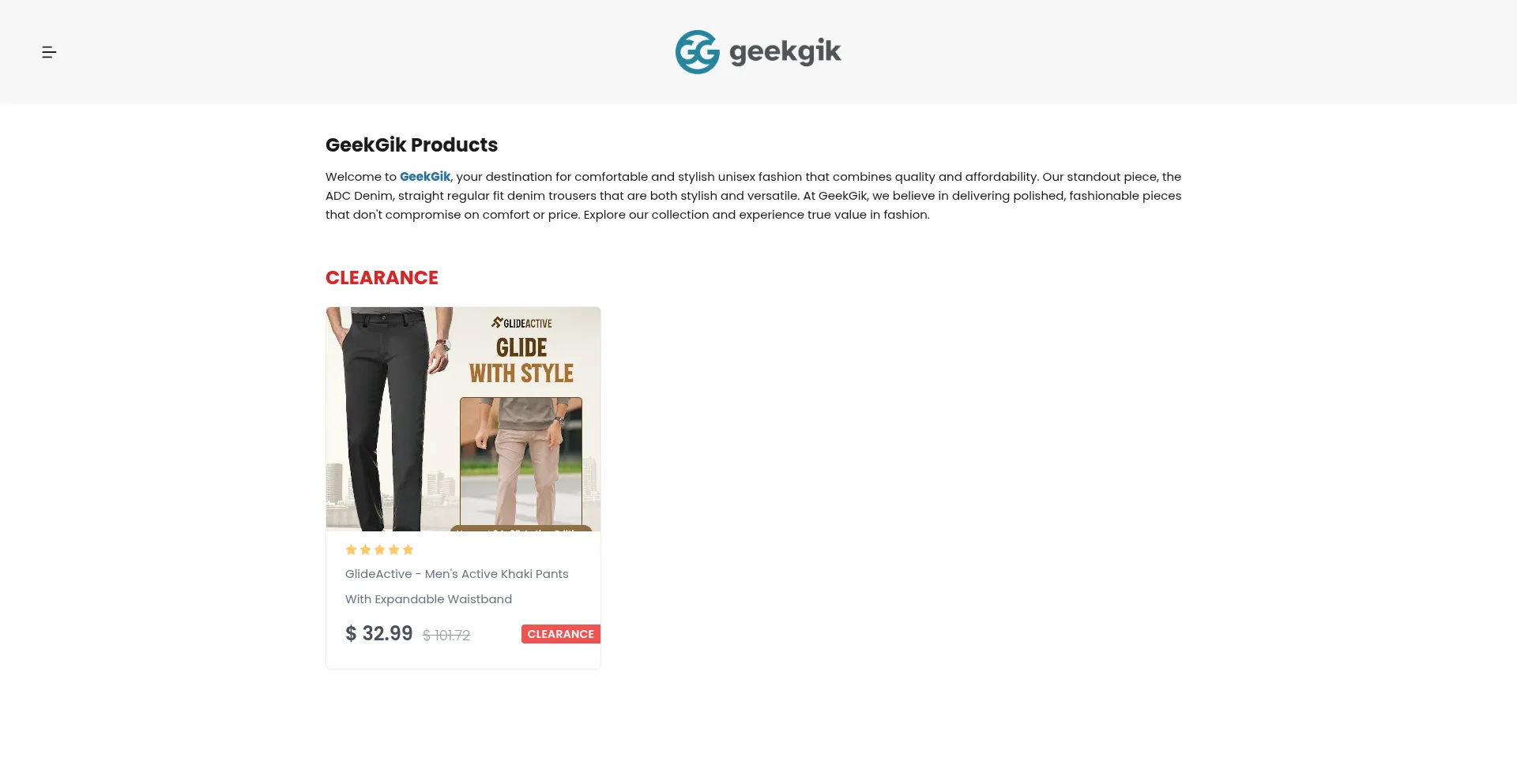 Website screenshot of Geekgik.com