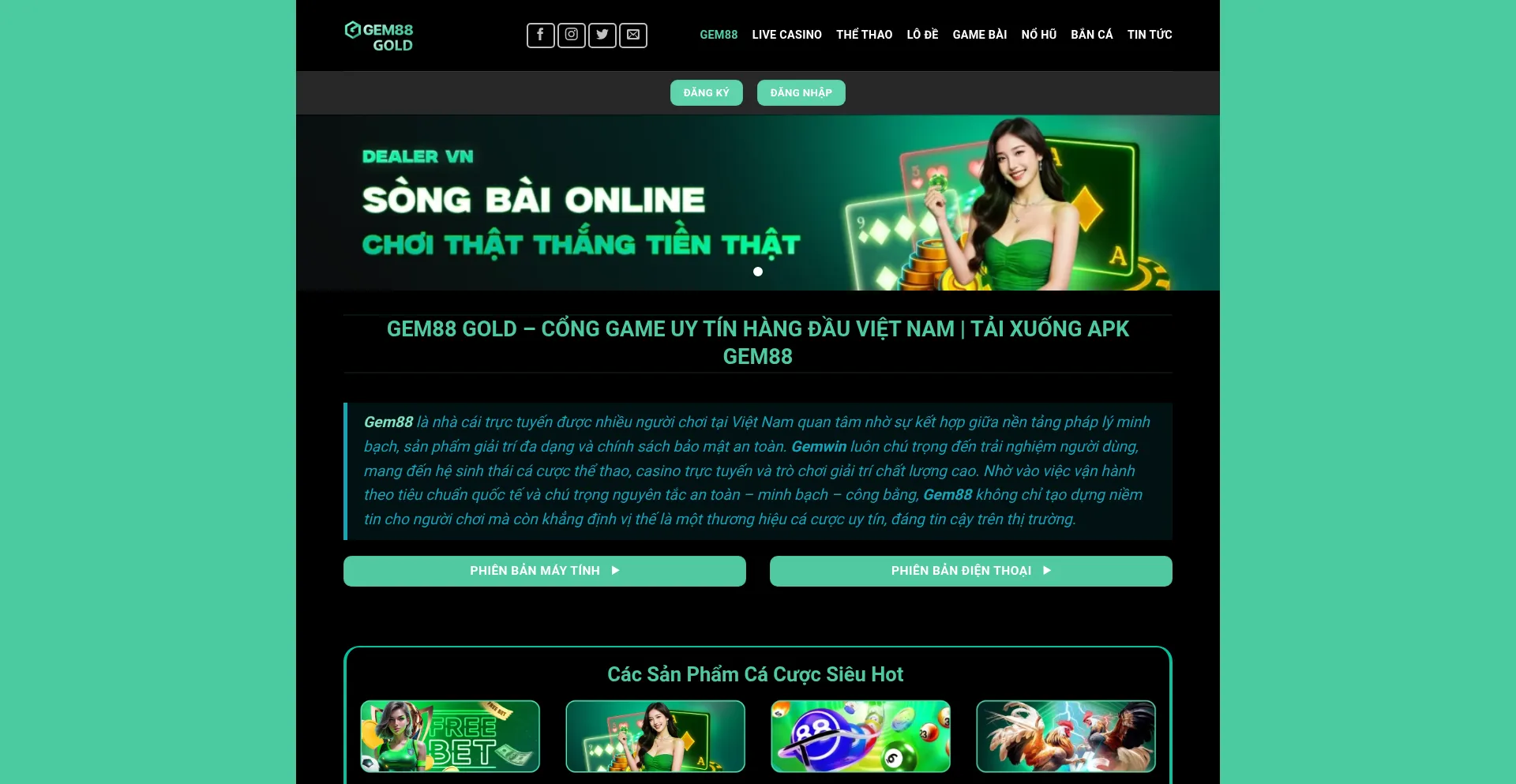 Website screenshot of Gem88.gold