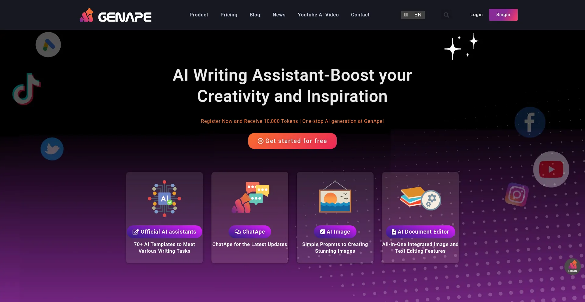 Website screenshot of Genape.ai