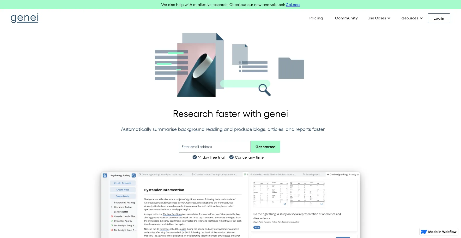 Website screenshot of Genei.io