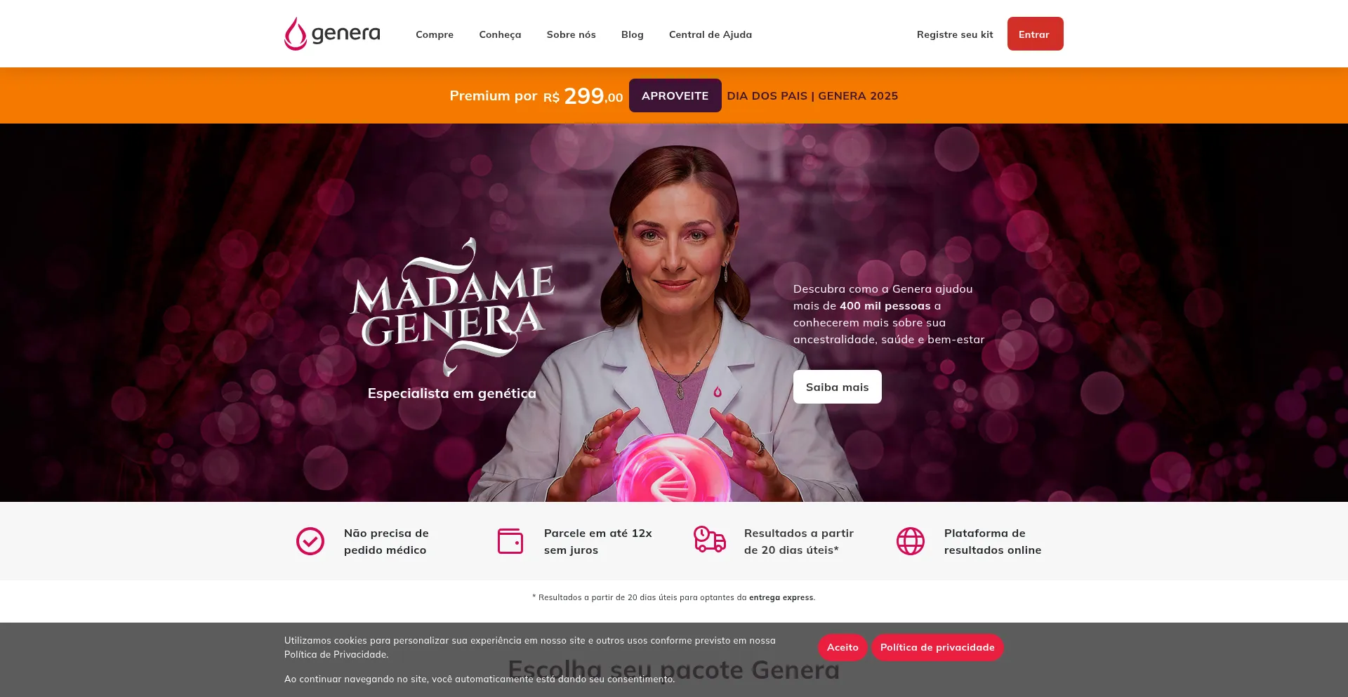 Website screenshot of Genera.com.br