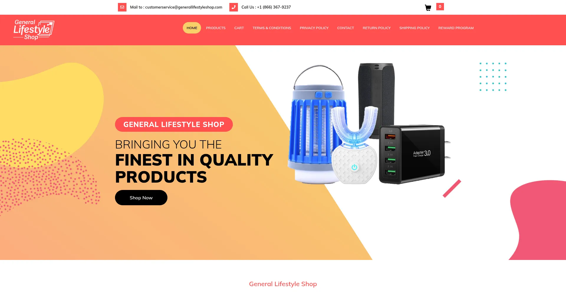 Website screenshot of Generallifestyleshop.com