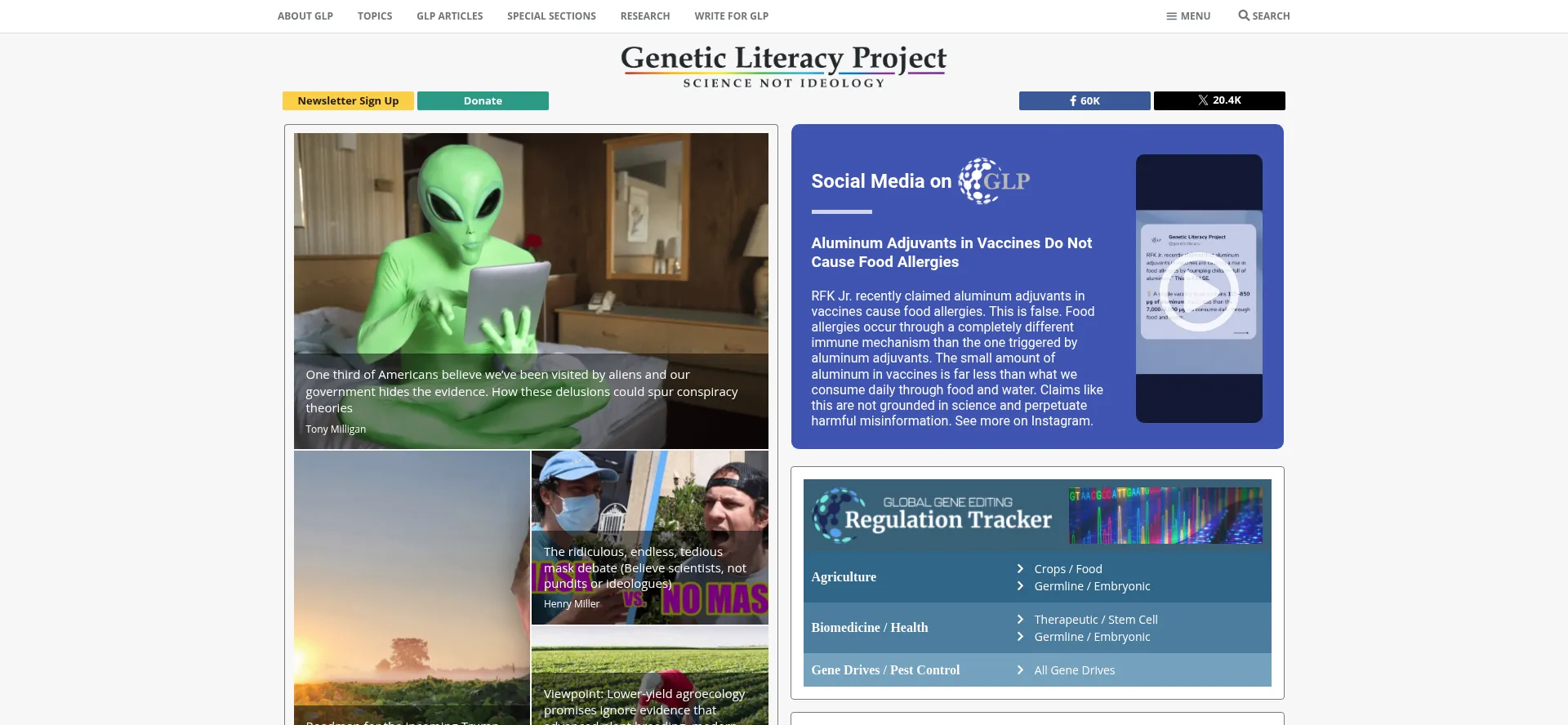 Website screenshot of Geneticliteracyproject.org