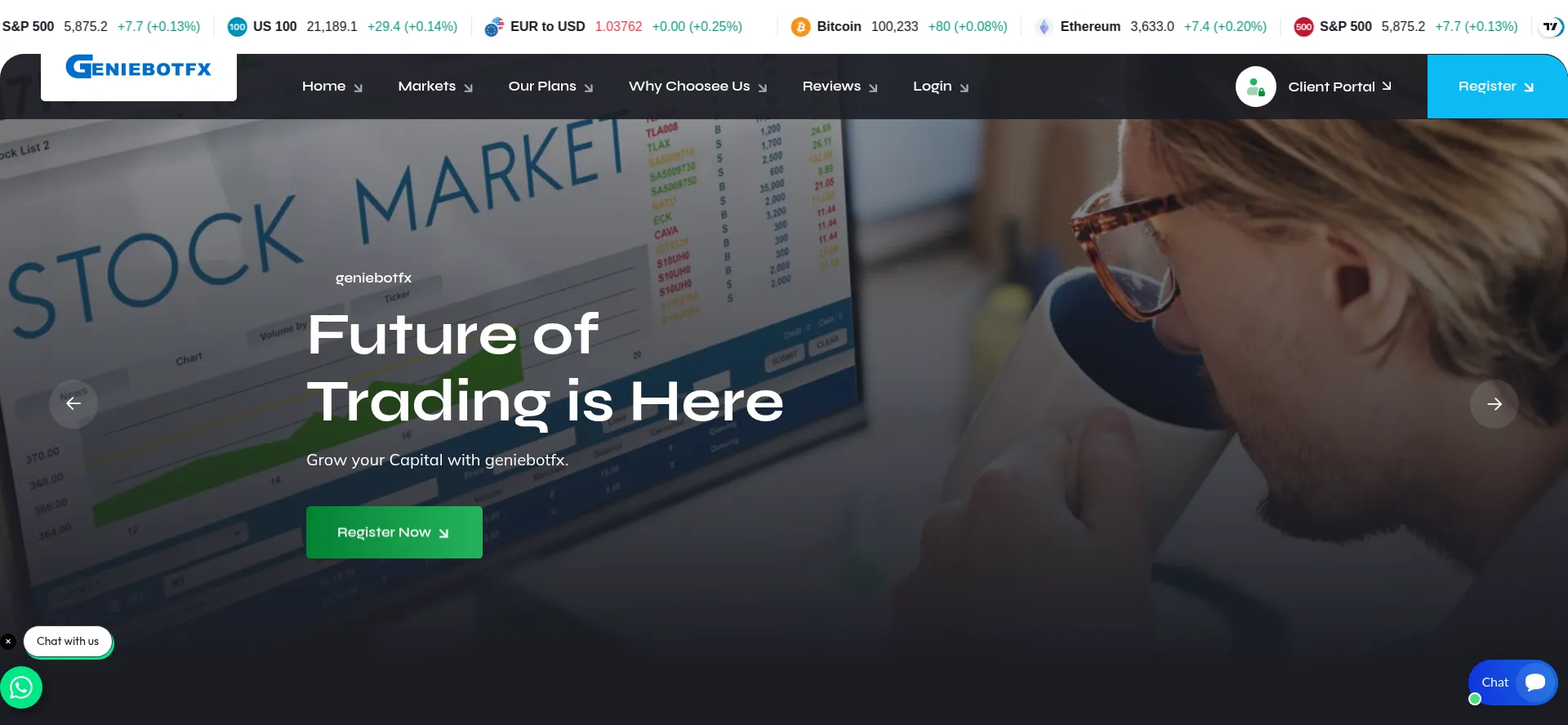 Website screenshot of Geniebotfx.com