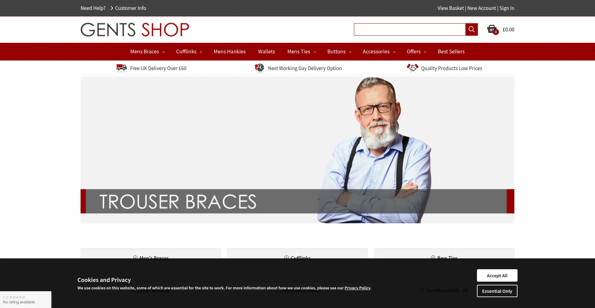 Website screenshot of Gentsshop.co.uk