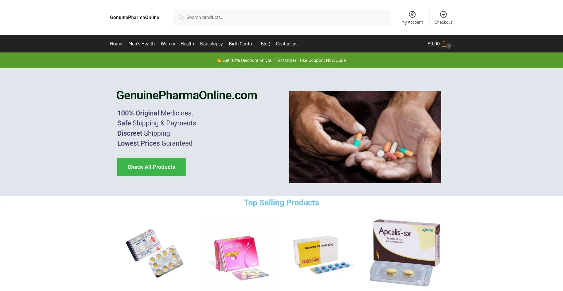 Website screenshot of Genuinepharmaonline.com