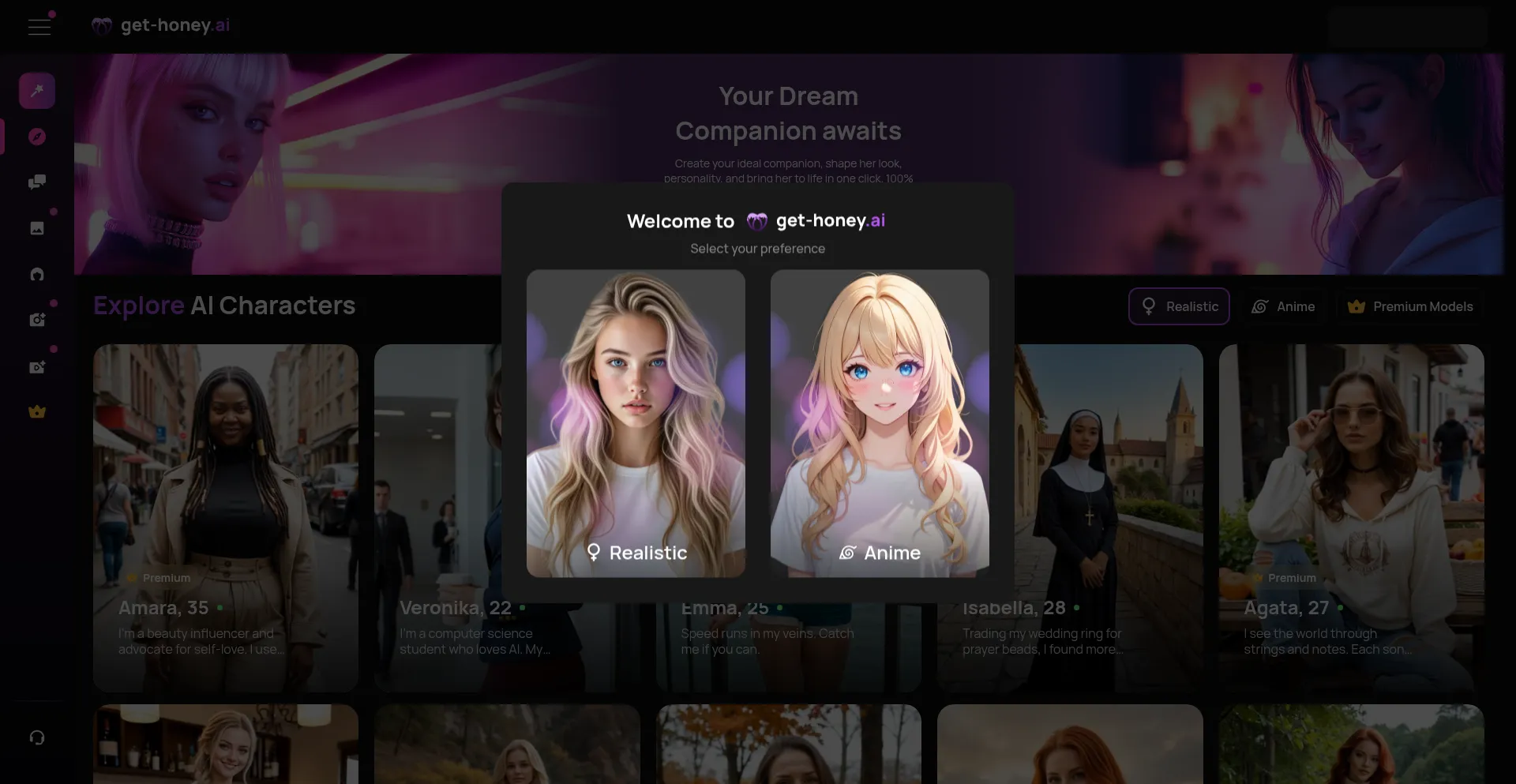 Website screenshot of Get-honey.ai