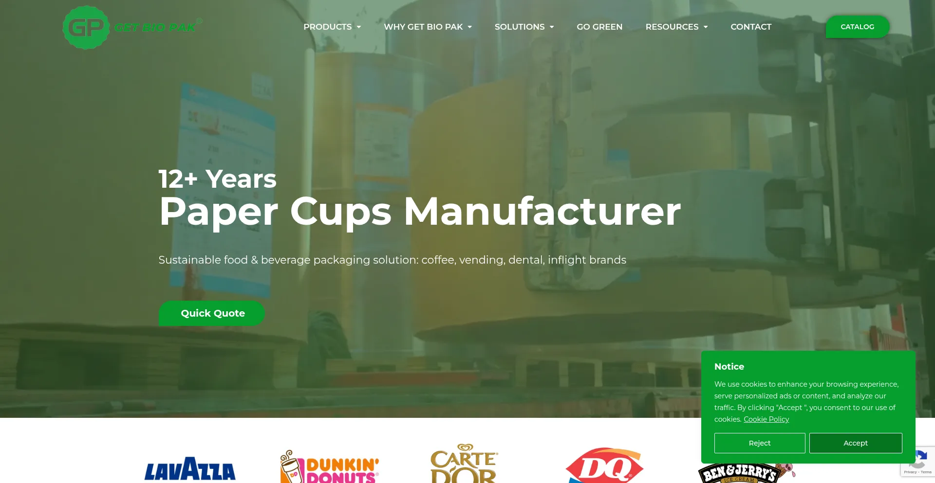 Website screenshot of Getbiopak.com