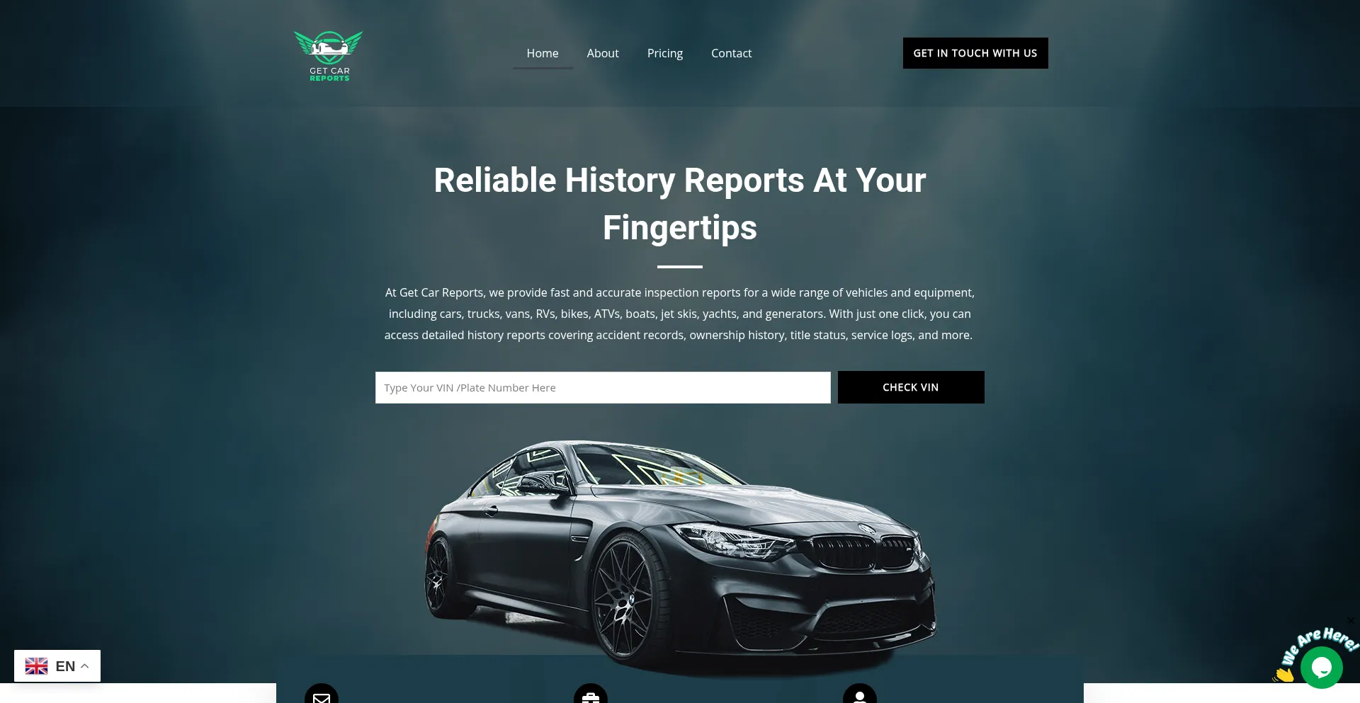 Website screenshot of Getcarreports.com