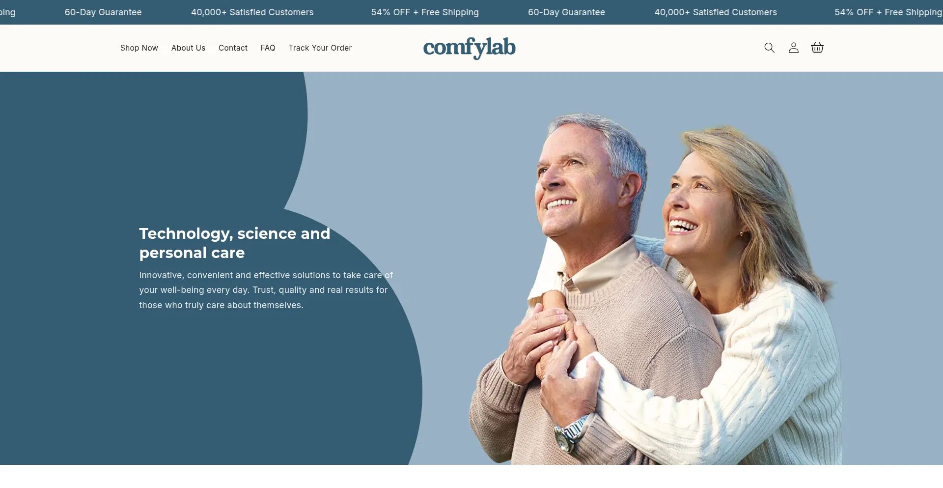 Website screenshot of Getcomfylab.com