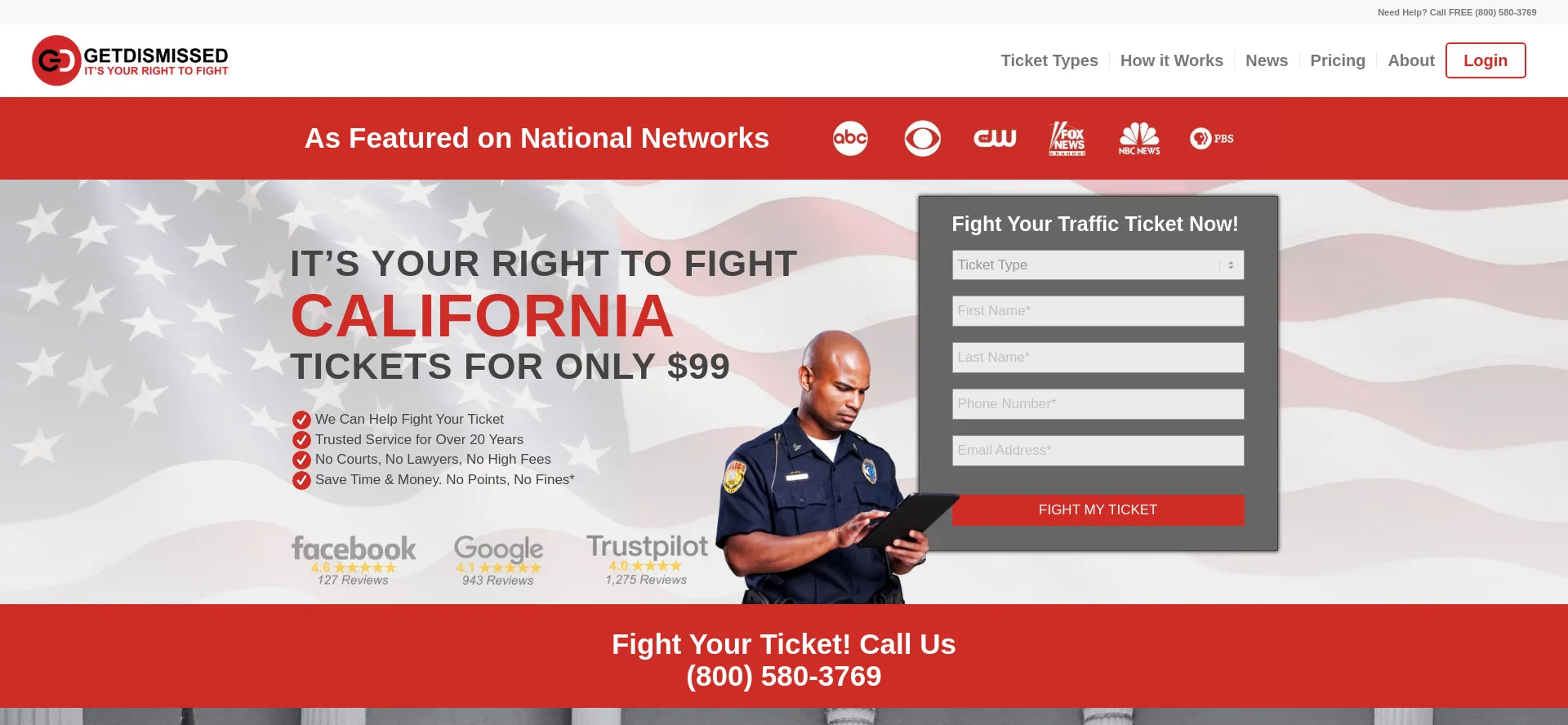 Website screenshot of Getdismissed.com