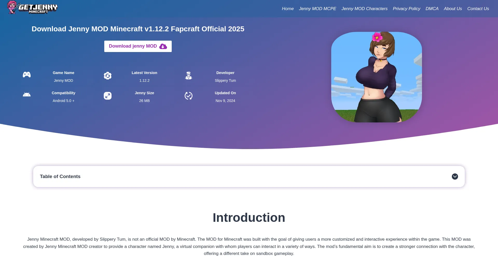 Website screenshot of Getjennyminecraft.com