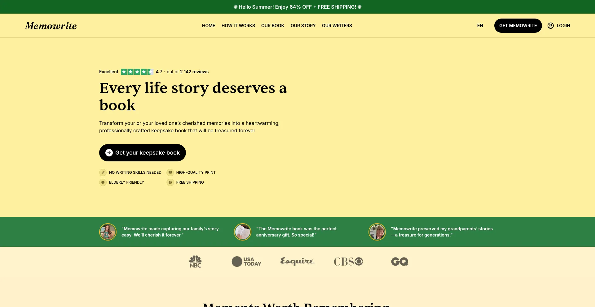 Website screenshot of Getmemowrite.com