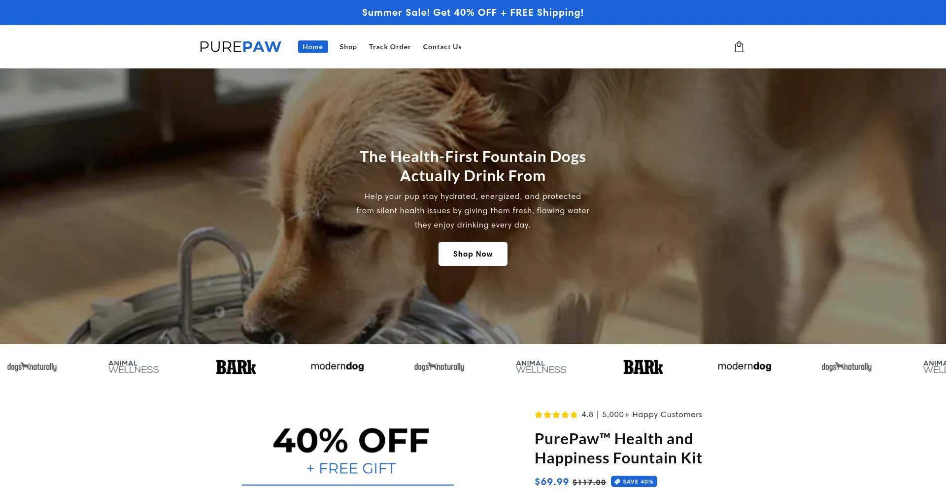 Website screenshot of Getpurepaw.com