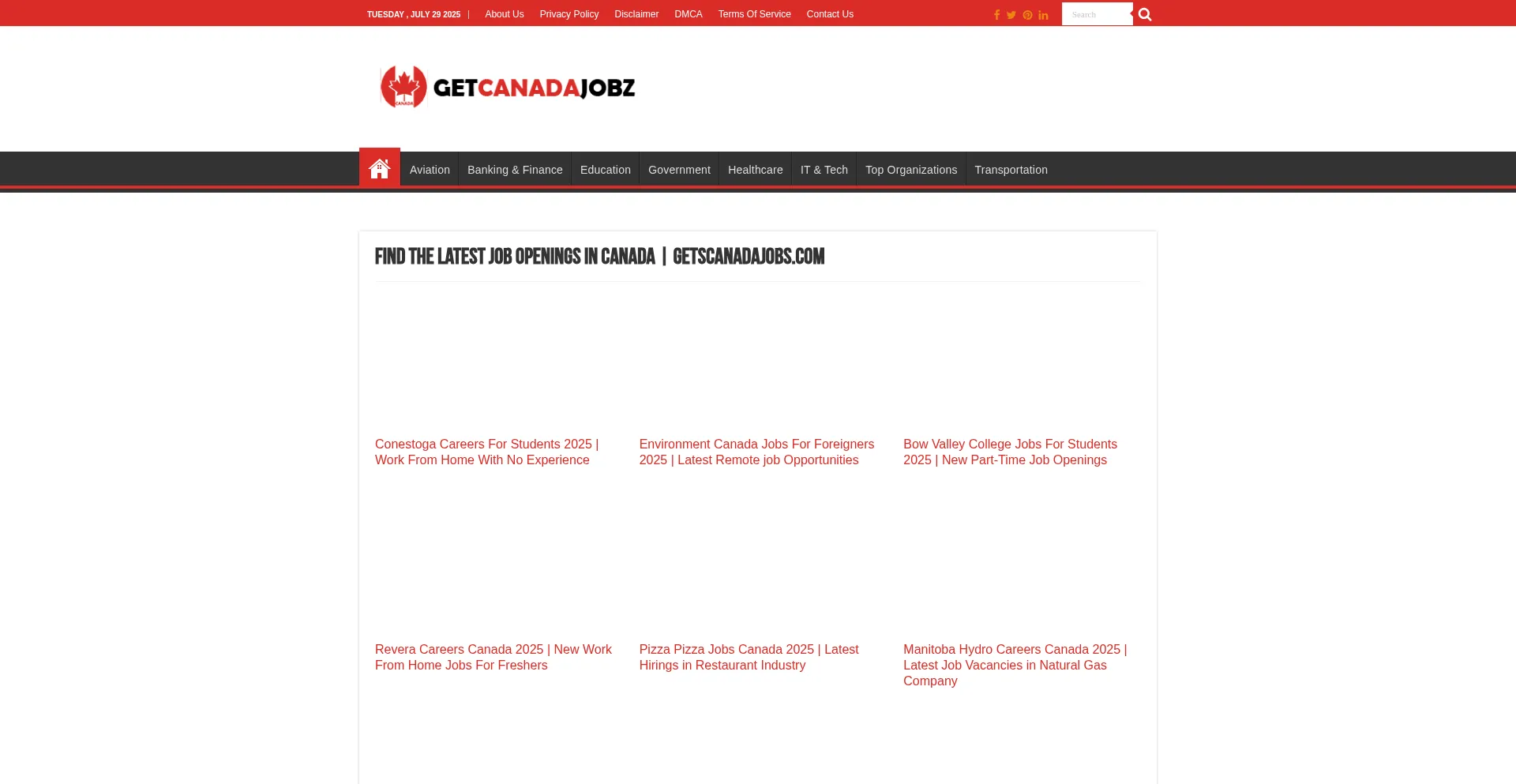 Website screenshot of Getscanadajobs.com