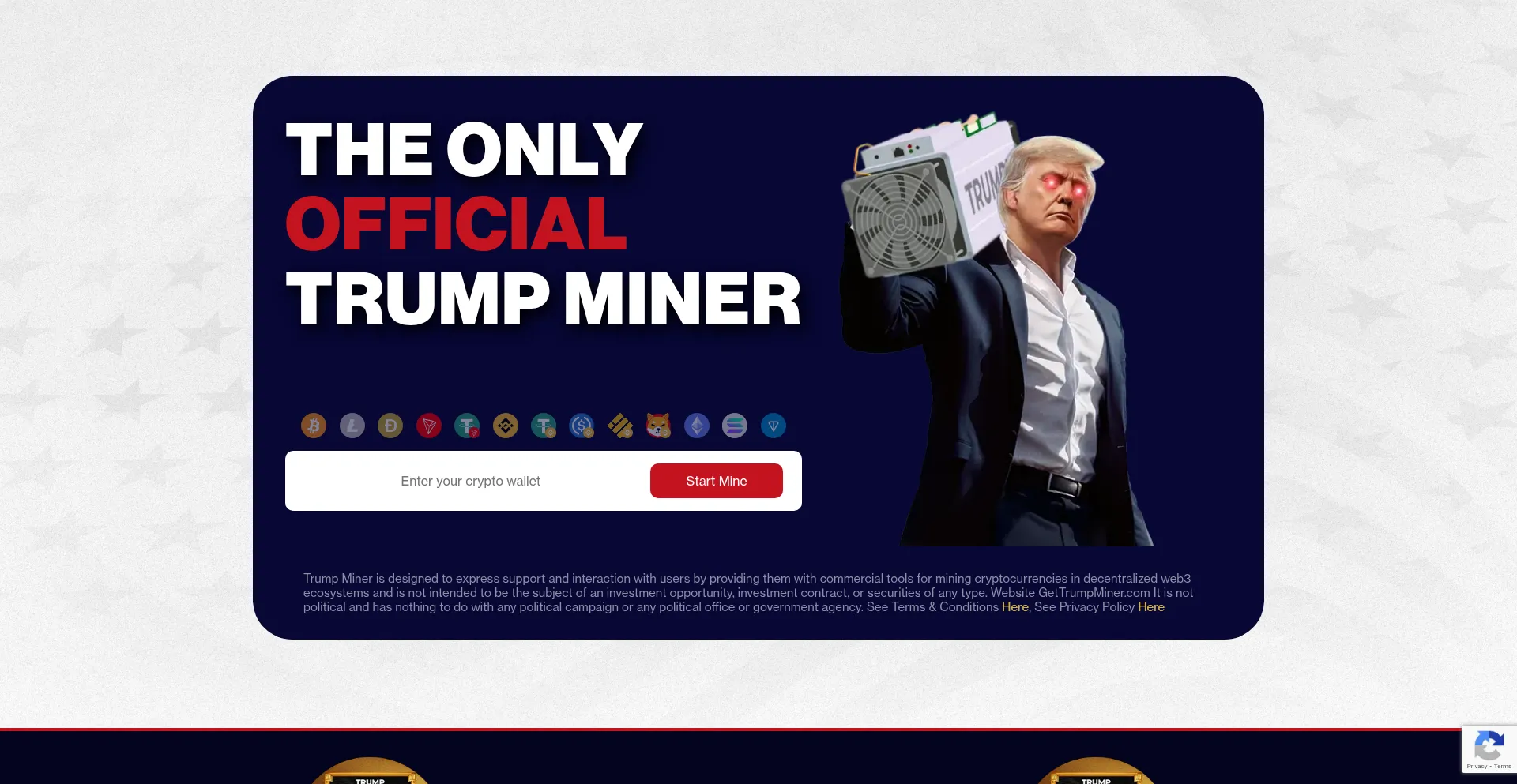 Website screenshot of Gettrumpminer.com